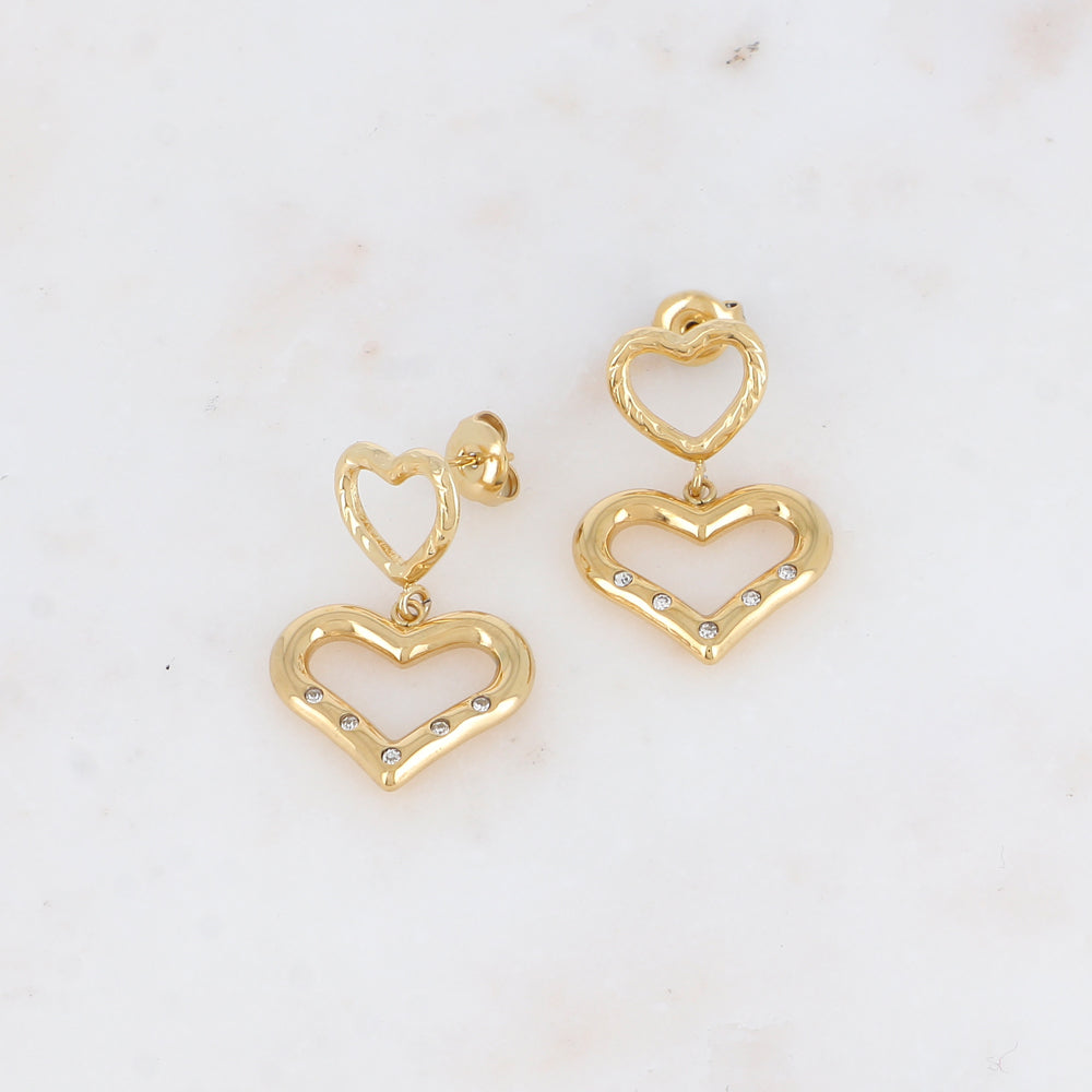 B.O à puce avec 2 cœurs et strass 1,9 x 2,9 cm.