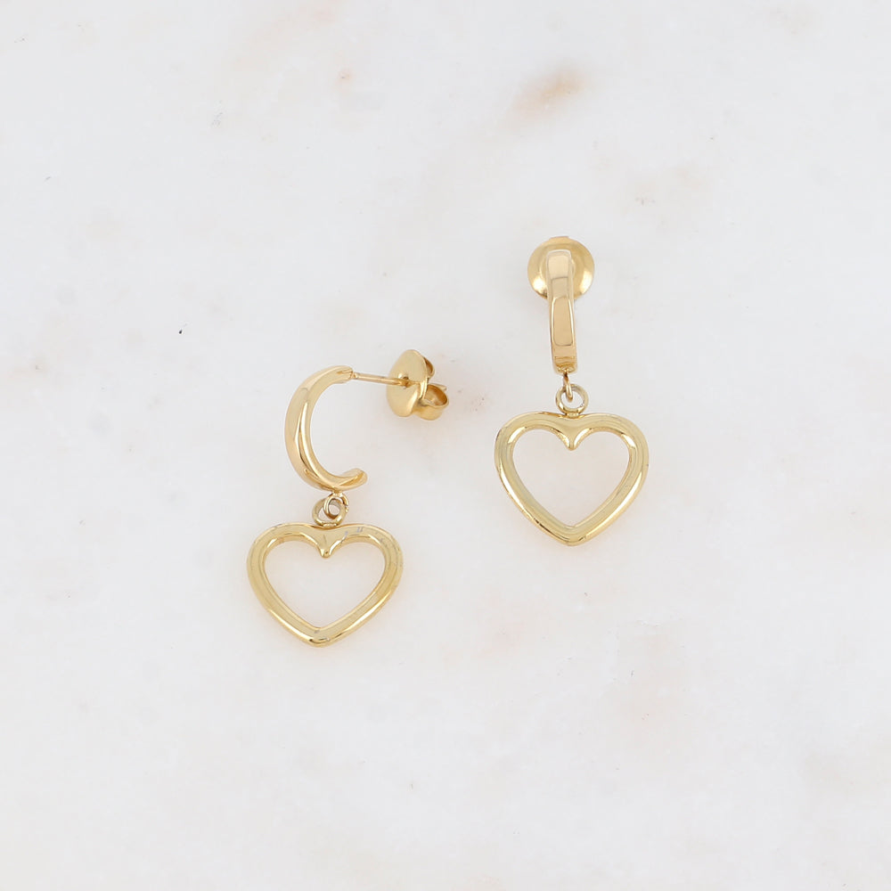 Créoles à puce avec cœur 1,4 x2,7 cm.