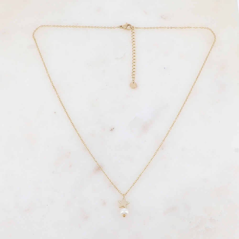 Collier avec étoile et perle d'eau douce (46+5CM)