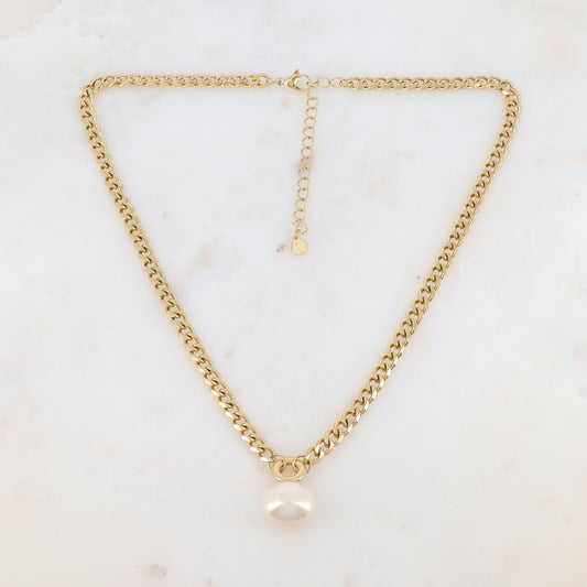 Collier en maille avec perle en résine nacrée (44+7CM)