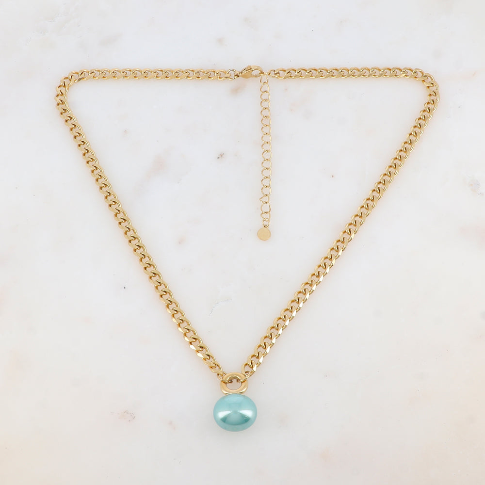 Collier en maille avec perle en résine nacrée (44+7CM)