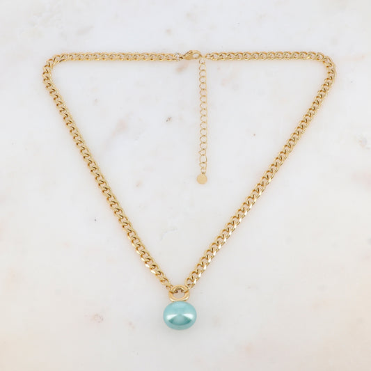 Collier en maille avec perle en résine nacrée (44+7CM)