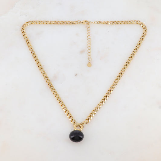 Collier en maille avec perle en résine nacrée (44+7CM)