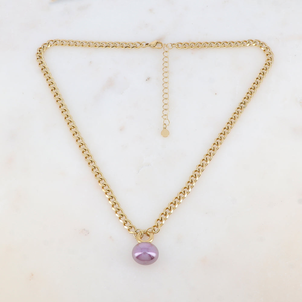 Collier en maille avec perle en résine nacrée (44+7CM)
