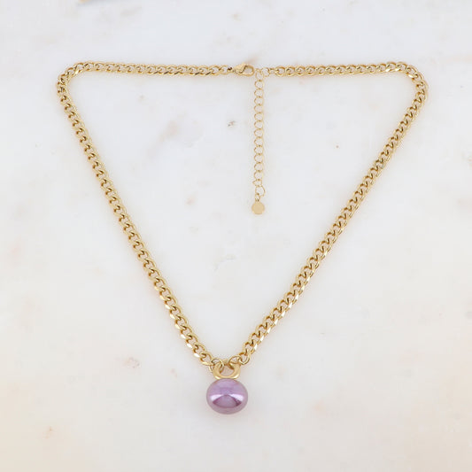 Collier en maille avec perle en résine nacrée (44+7CM)