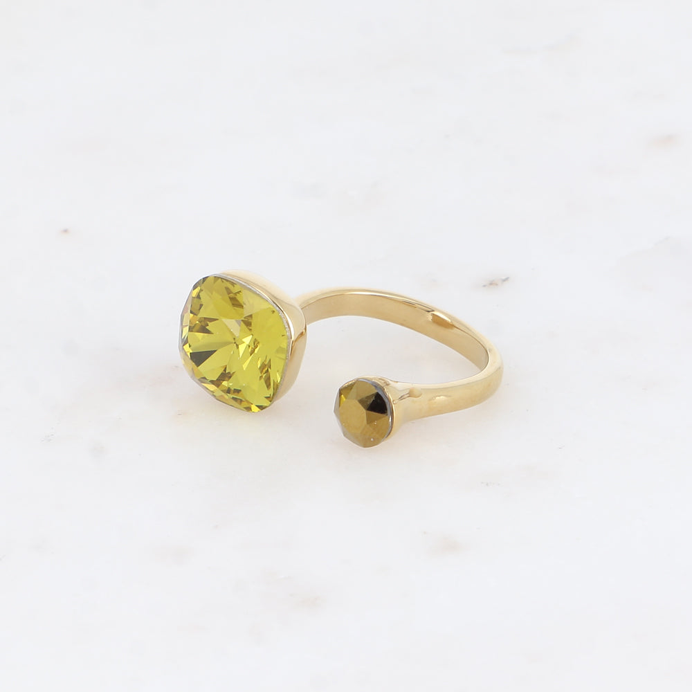 Bague - ornée de 2 cristaux de Swarovski® - Lime old & Black diamond