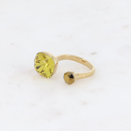 Bague - ornée de 2 cristaux de Swarovski® - Lime old & Black diamond