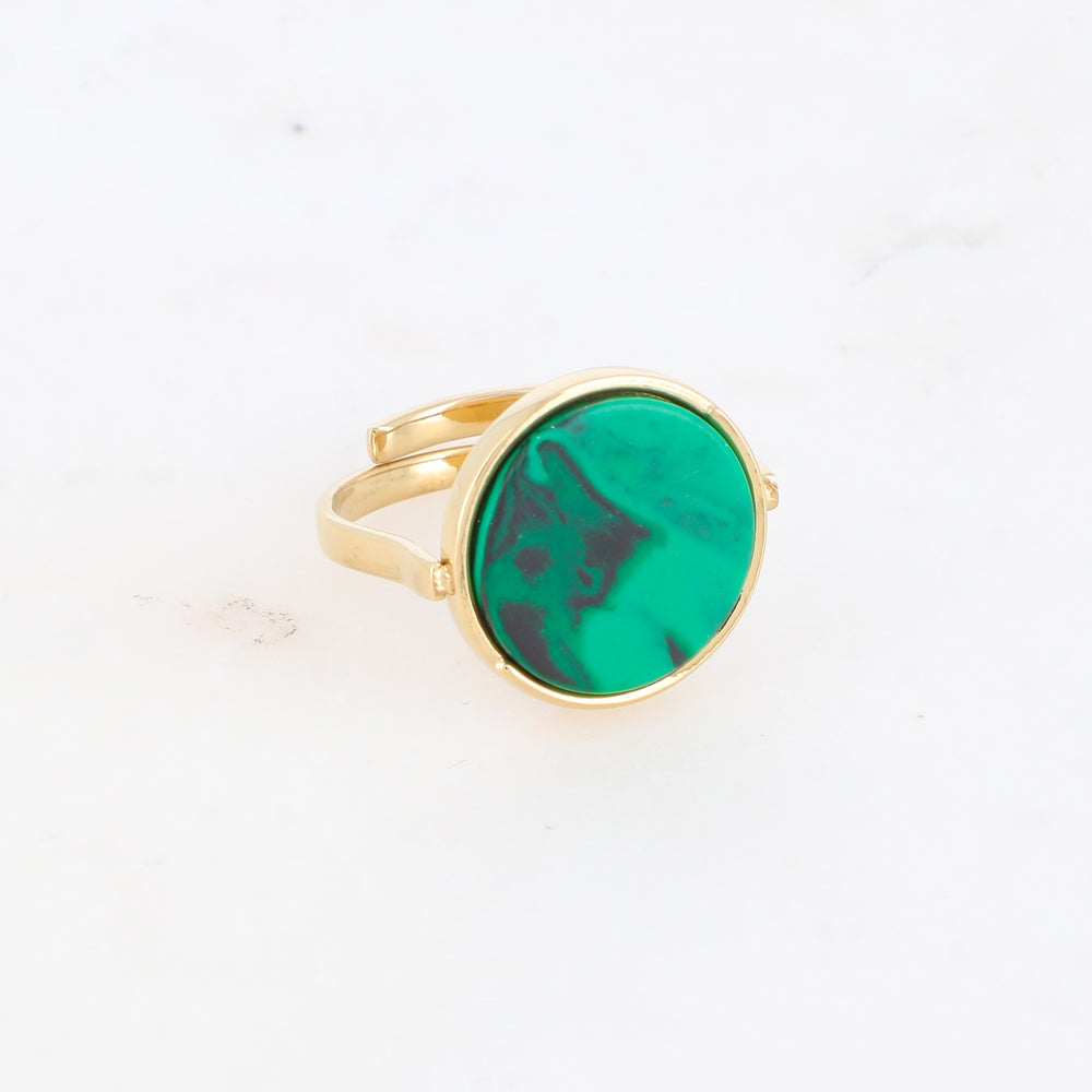 Bague ronde avec pierre naturelle - Malachite