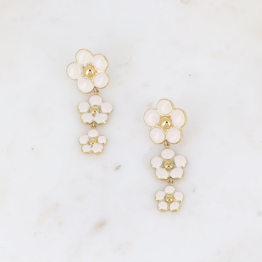 Boucles pendantes - 3 fleurs en émail beige 22x59 mm