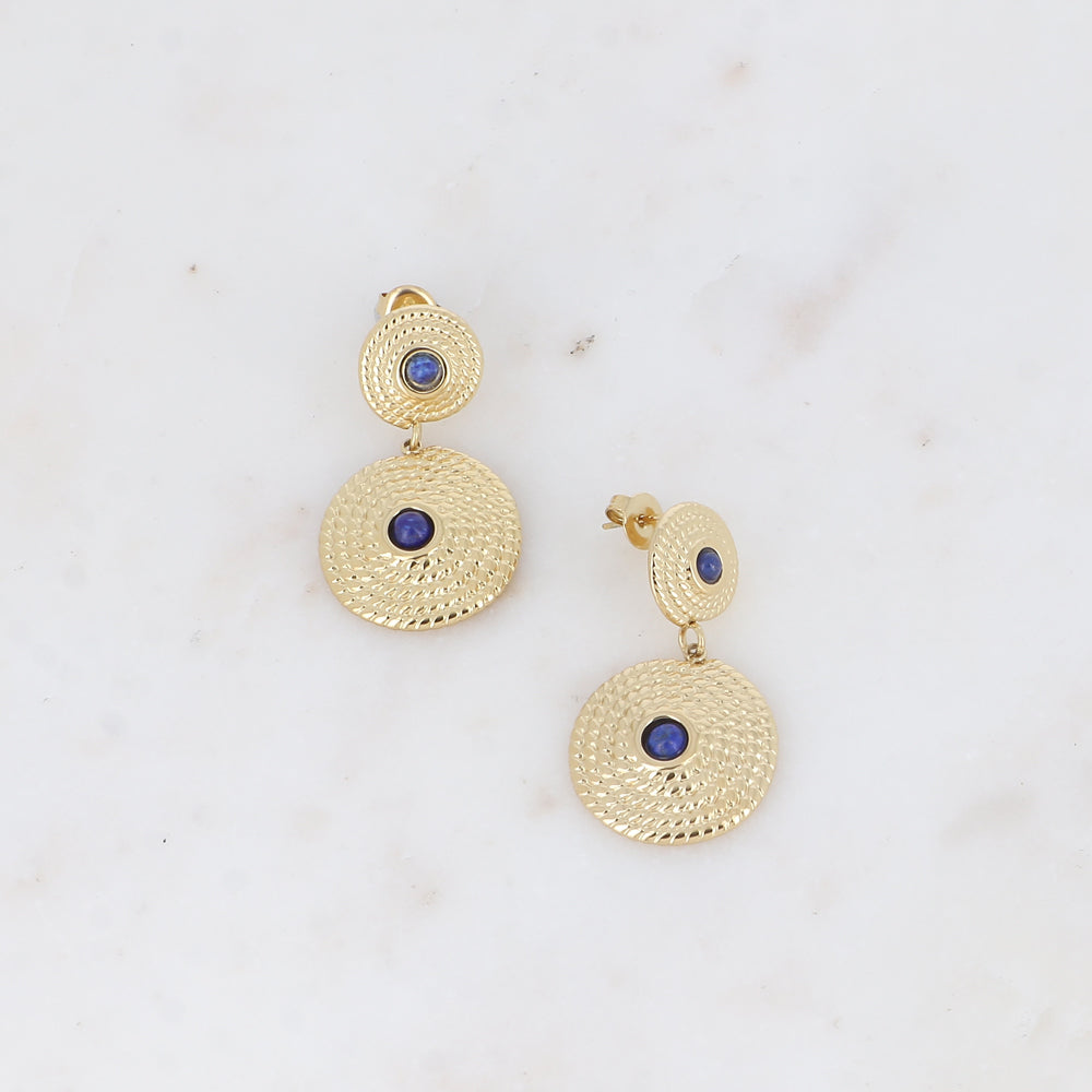 Boucles pendantes - 2 pièces rondelles tressées avec pierres naturelles lapis lazuli 20x38 mm