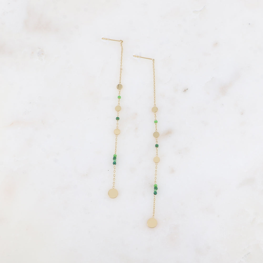 Boucles pendantes - pampilles rondes, rocailles et pierres naturelles verts 6x110 mm