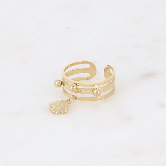 Bague - 3 anneaux, boules et pampille coquillage