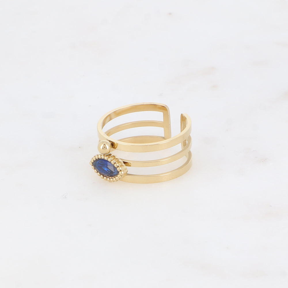 Bague - 3 anneaux, boules et cristal œil marine