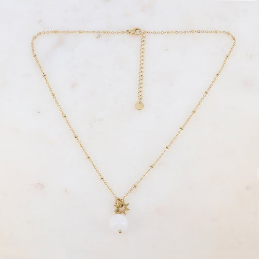 Collier avec pendant boule en pierre naturelle et soleil (38+5CM)