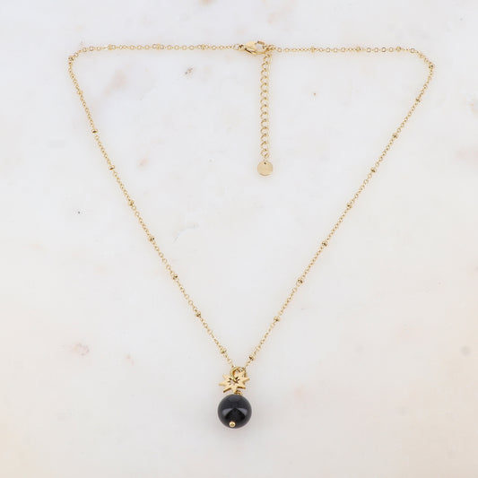 Collier avec pendant boule en pierre naturelle et soleil (38+5CM)