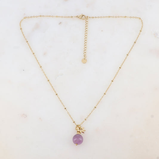 Collier avec pendant boule en pierre naturelle et soleil (38+5CM)
