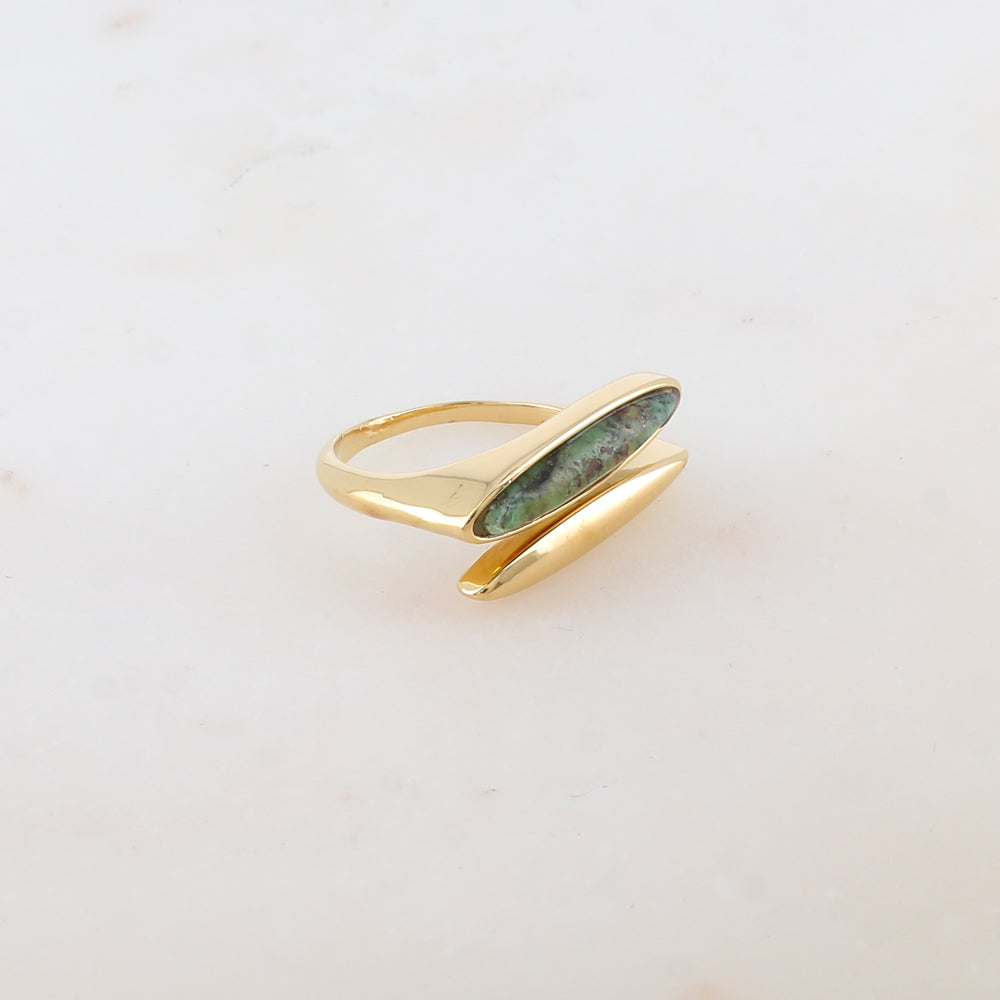 Bague fine double rangs devant, pierre naturelle - Turquoise africaine