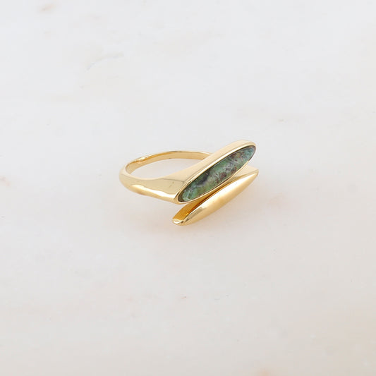 Bague fine double rangs devant, pierre naturelle - Turquoise africaine
