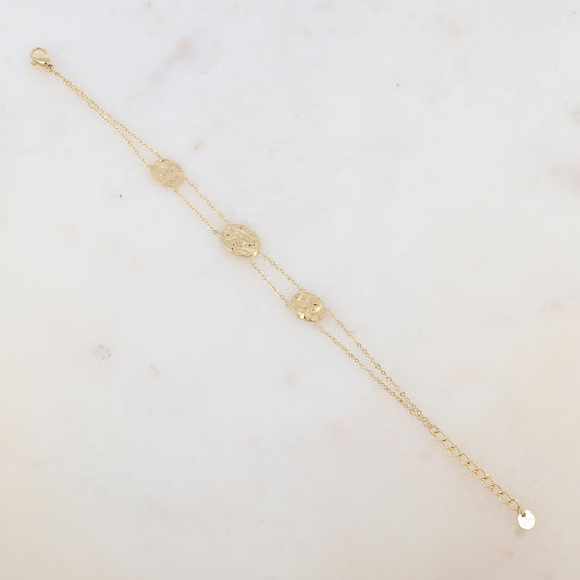 Bracelet 2 rangs avec 3 pièces ovales martelées