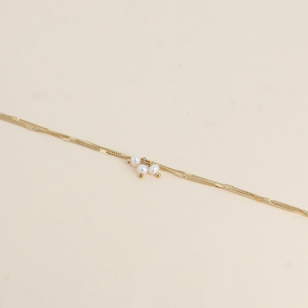 Bracelet - 3 mailles forçat alternées, 3 perles d'eau douce (16+3 cm)