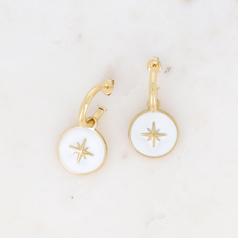 Créoles à puce avec pendant rond émaillé, étoile 2,1 x 4 CM.