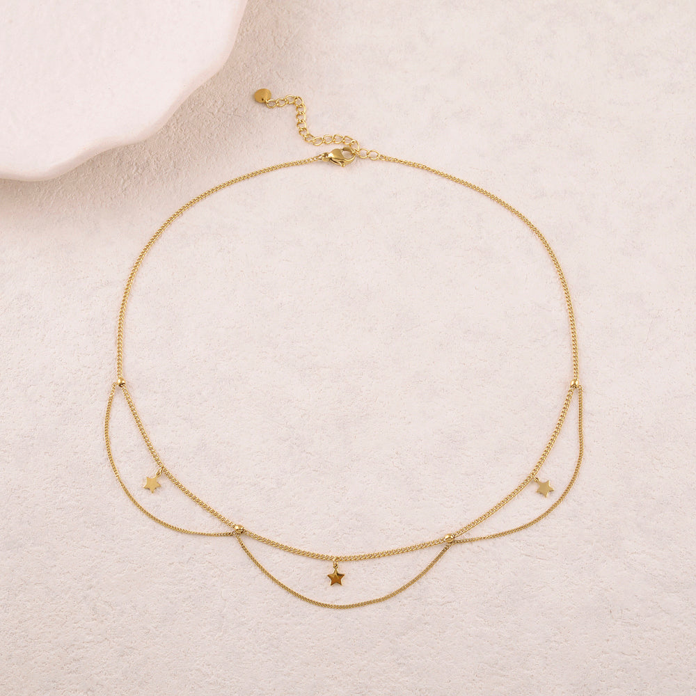 Collier 2 rangs avec pampilles étoiles (39+5CM)