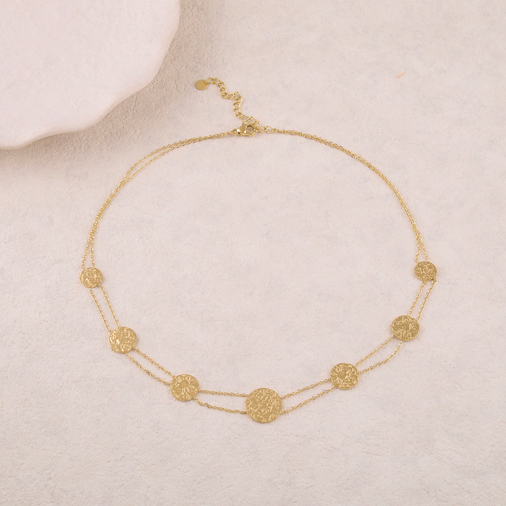 Collier double rangs avec pampilles rondes martelées (40+5CM)