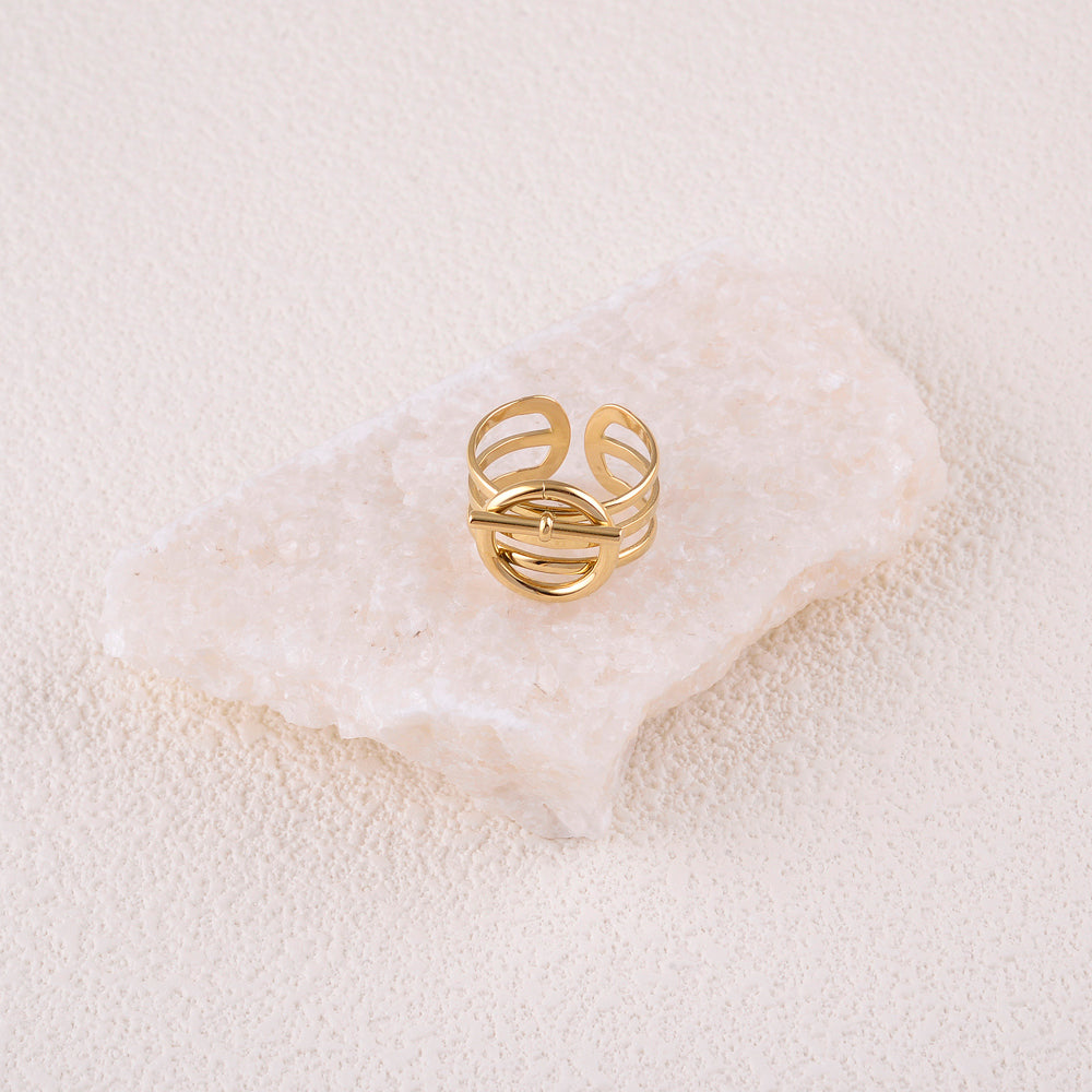 Bague large - 3 rangs épais et anneau avec barre horizontale