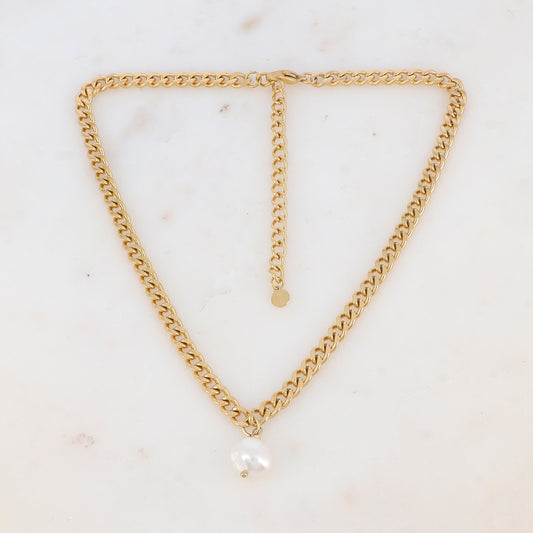 Collier en maille avec perle d'eau douce (36+7CM)