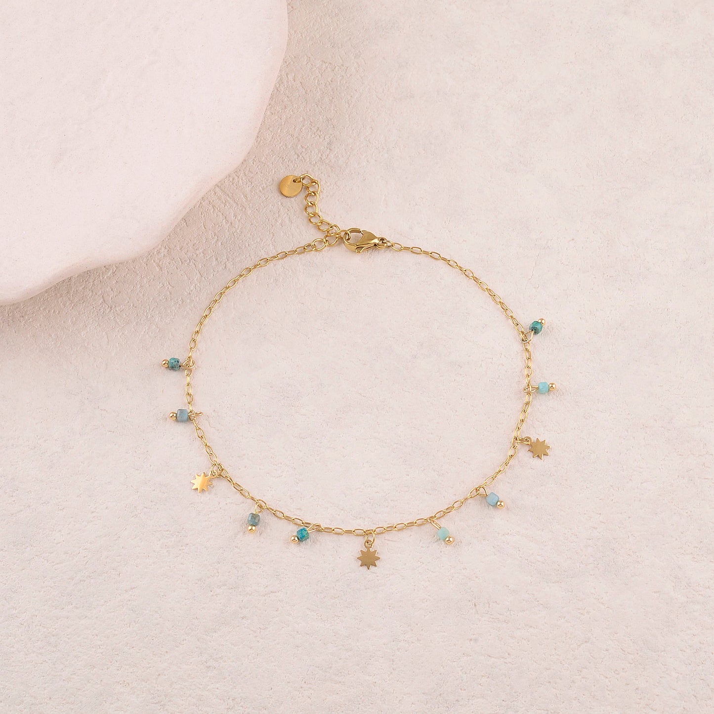 Chaine de cheville avec étoiles, pierres naturelles (22+3CM)