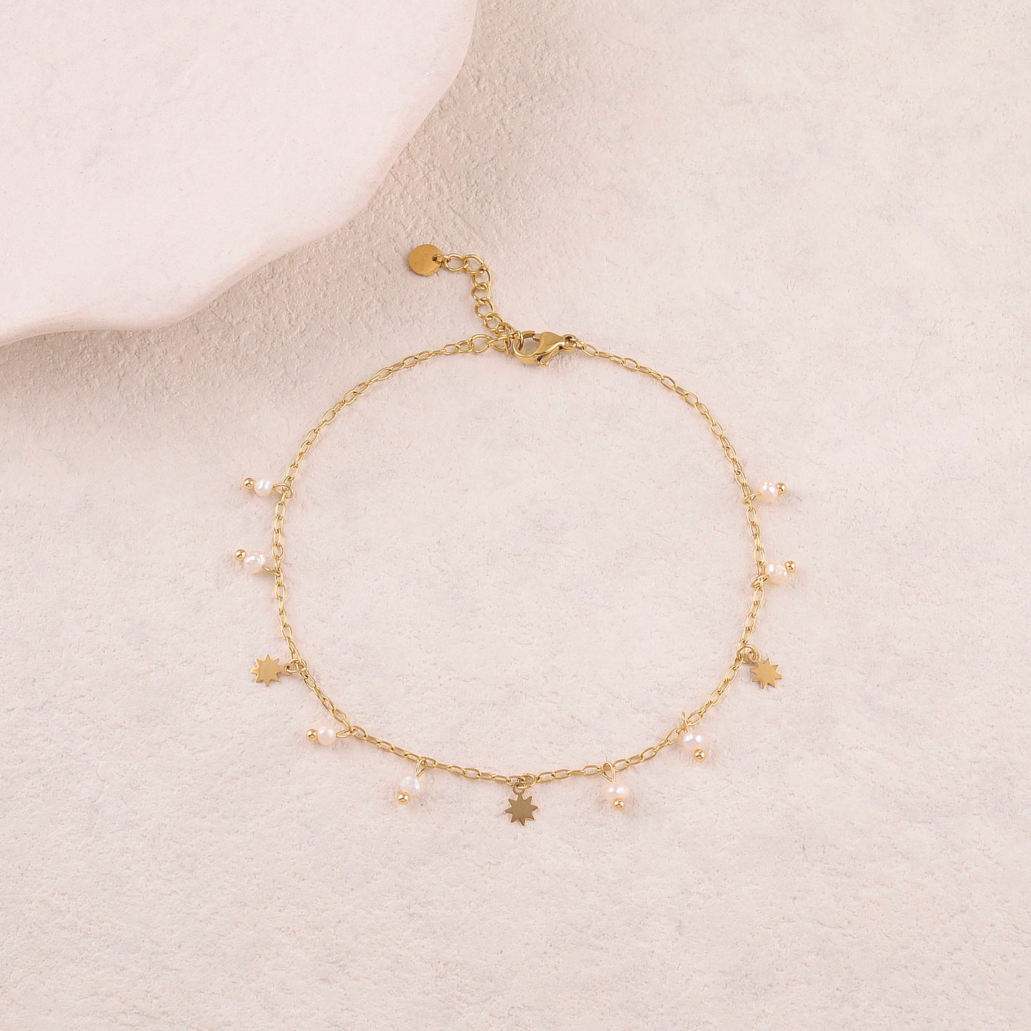 Chaine de cheville avec étoiles, perles d'eau douce (22+3CM)