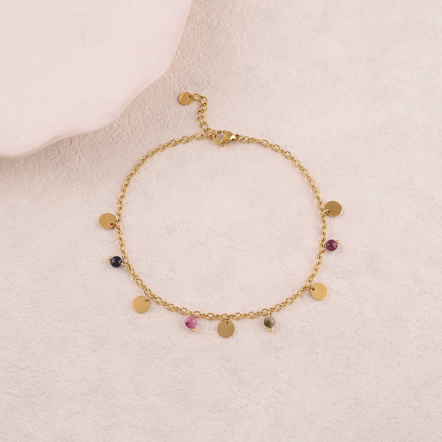 Chaine de cheville avec pampilles, pierres naturelles (22+3CM)