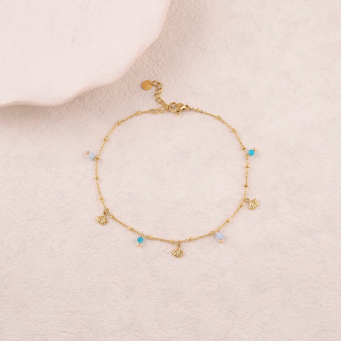 Chaine de cheville avec feuilles de ginkgo, pierres naturelles (22+3CM)