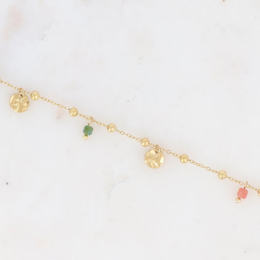 Chaine de cheville avec boules, pampilles rondes et pierres naturelles (22+3CM)