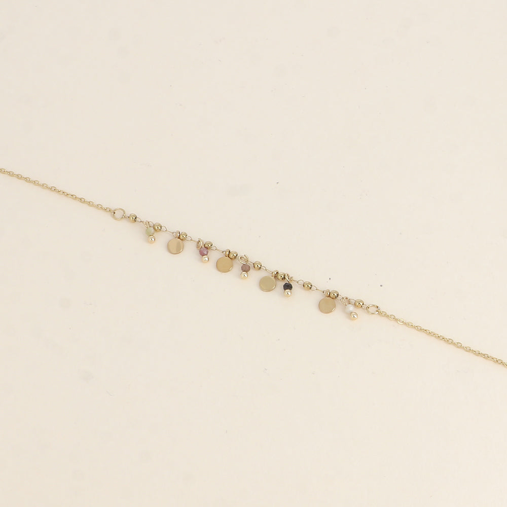 Bracelet - pampilles rondes et pierres naturelles tourmaline 16+3 cm