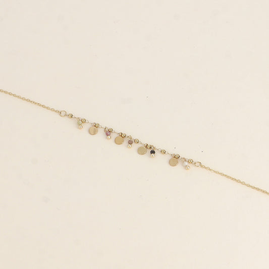 Bracelet - pampilles rondes et pierres naturelles tourmaline 16+3 cm