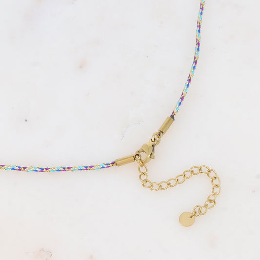 Collier sur cordon avec boules et pampille cœur émaillée