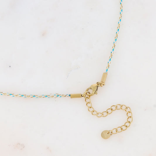 Collier sur cordon avec boules et pampille cœur émaillée