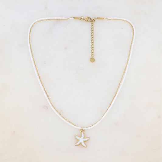 Collier deux rangs chaine et cordon coloré avec étoile de mer émaillée
