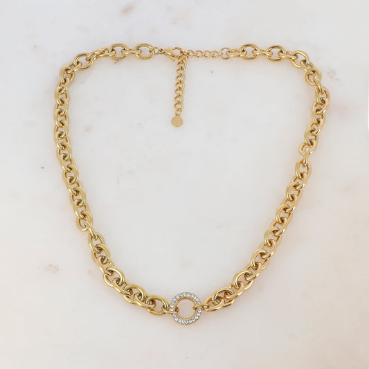 Collier en maille avec anneau rond strassé (40+5CM)