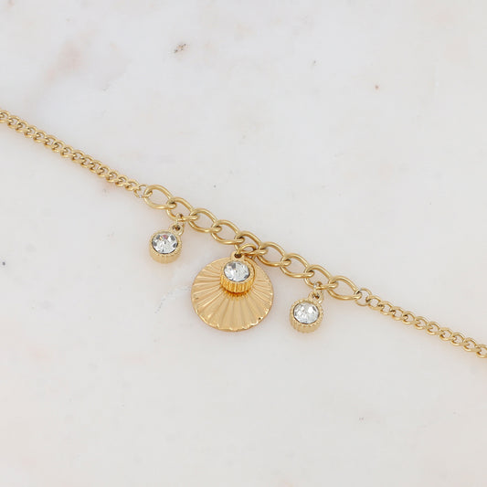 Bracelet en maille avec oxydes de zirconium et pampille texturée