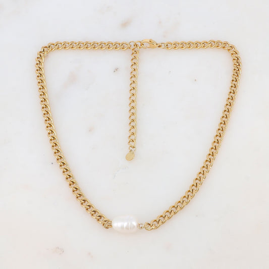 Collier en maille avec perle d'eau douce (37+7CM)