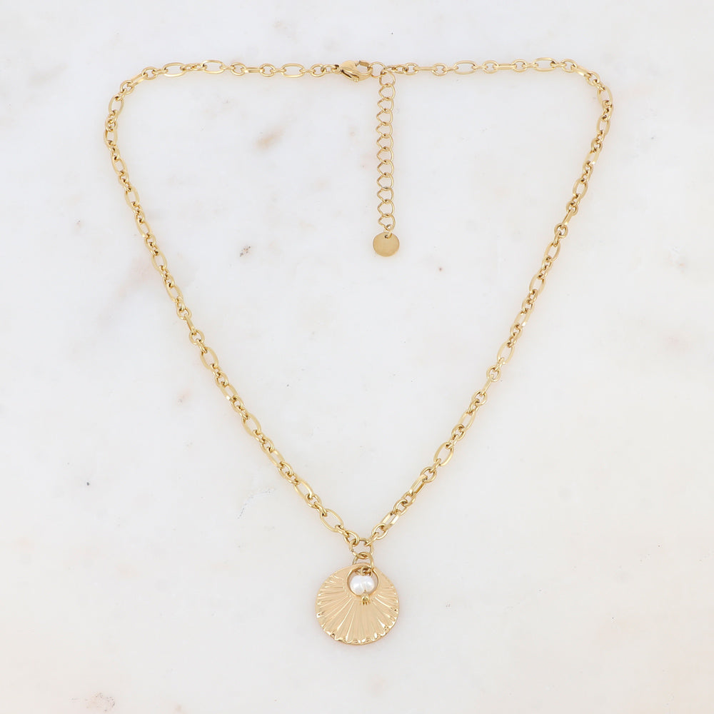 Collier en maille avec pampille texturée et perle d'eau douce (40+5CM)