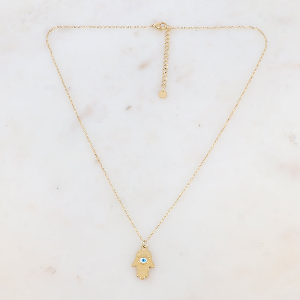 Collier avec pampille forme main et œil émaillé