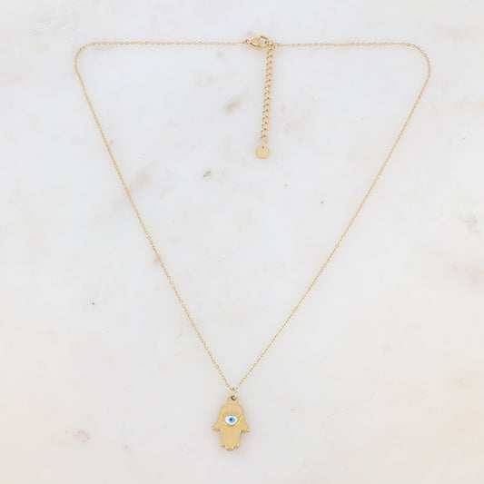 Collier avec pampille forme main et œil émaillé