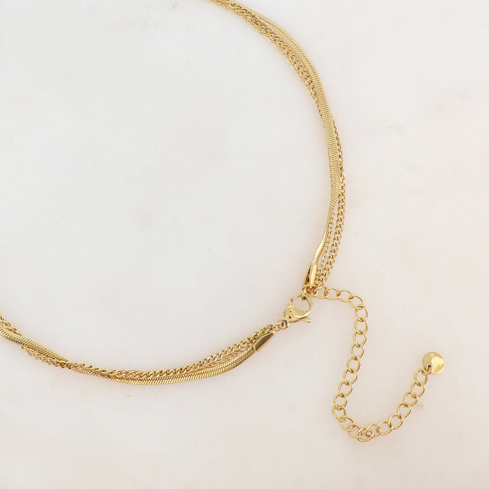 Collier 3 rangs avec maille, cauri naturel et perle d'eau douce (38/44/50+7CM)