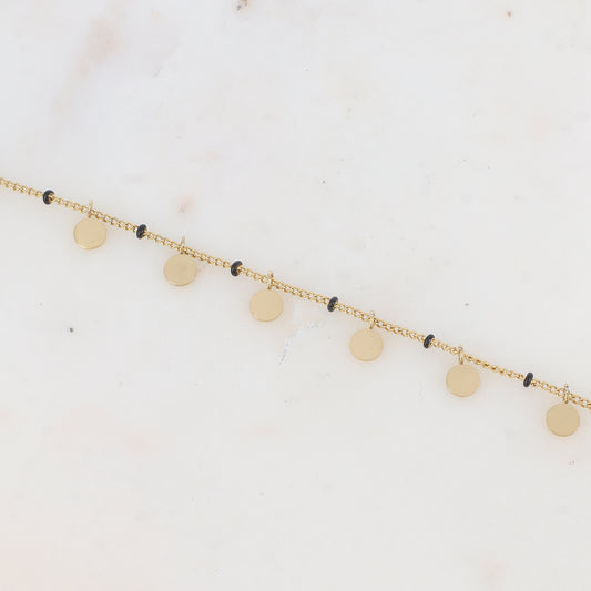 Chaîne de cheville avec pampilles rondes et petites rondelles émaillées (22.5+5CM)