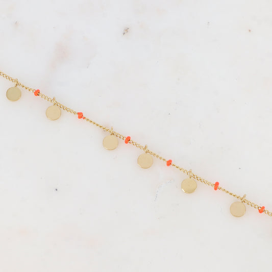 Chaîne de cheville avec pampilles rondes et petites rondelles émaillées (22.5+5CM)