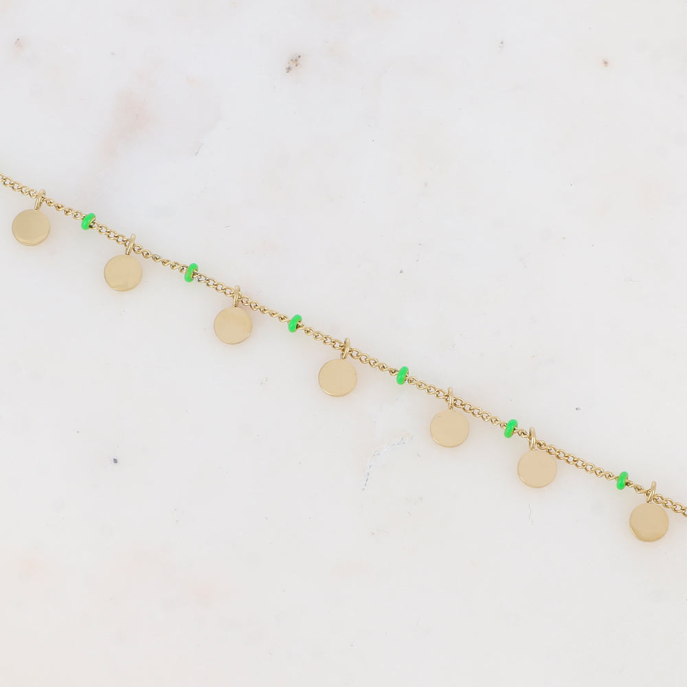 Chaîne de cheville avec pampilles rondes et petites rondelles émaillées (22.5+5CM)