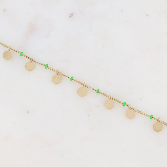 Chaîne de cheville avec pampilles rondes et petites rondelles émaillées (22.5+5CM)